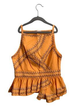 Ulla Johnson Top Cotton Women Papaya Orange Yellow Embroidered Size 4